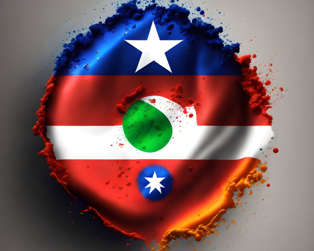 Colorful Chile and Puerto Rico flag merger on grey background