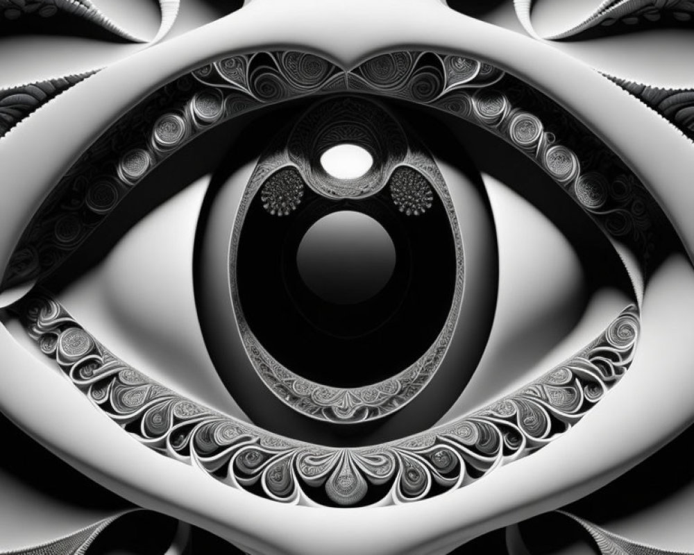 Intricate Black and White Symmetrical Fractal Design