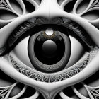 Intricate Black and White Symmetrical Fractal Design