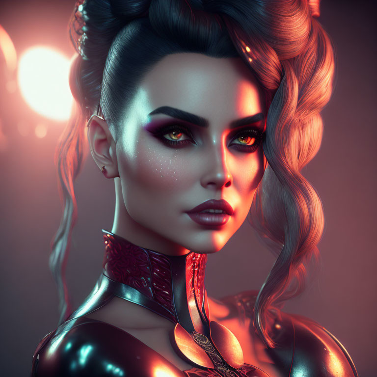 Elaborate Hair and Dramatic Makeup on Female 3D Portrait