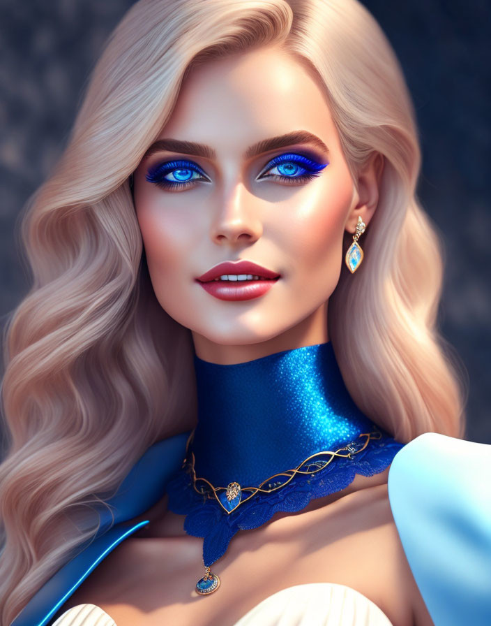 Blonde Woman with Striking Blue Eyes and Blue Makeup