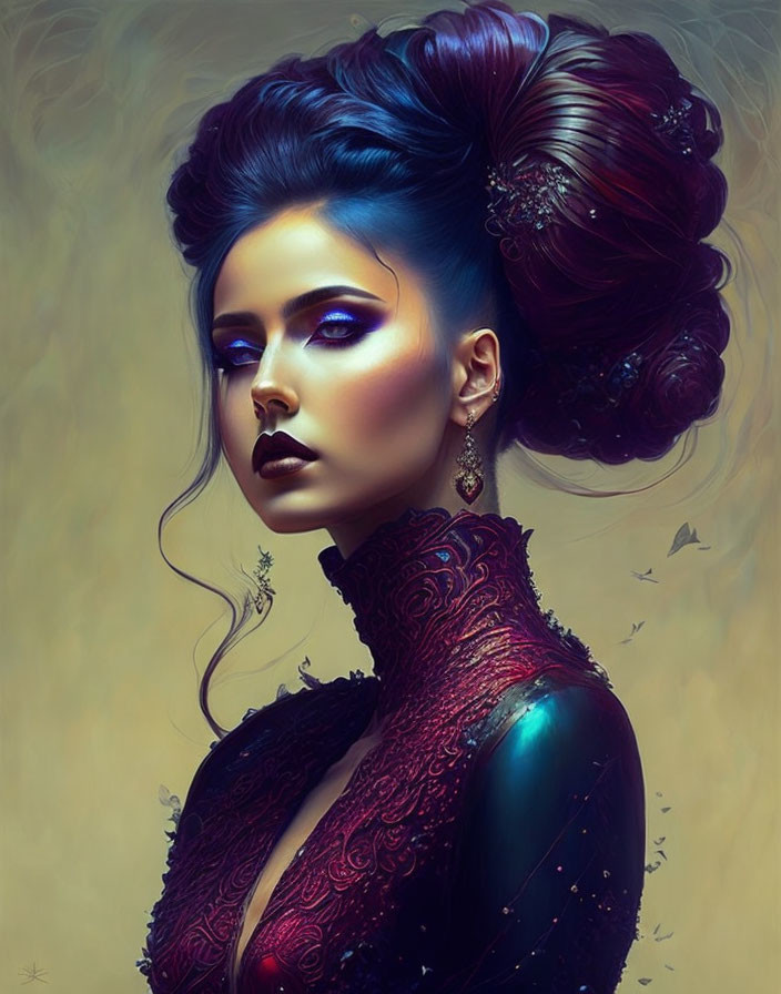 Elaborate Hair and Blue Eyeshadow Woman Portrait