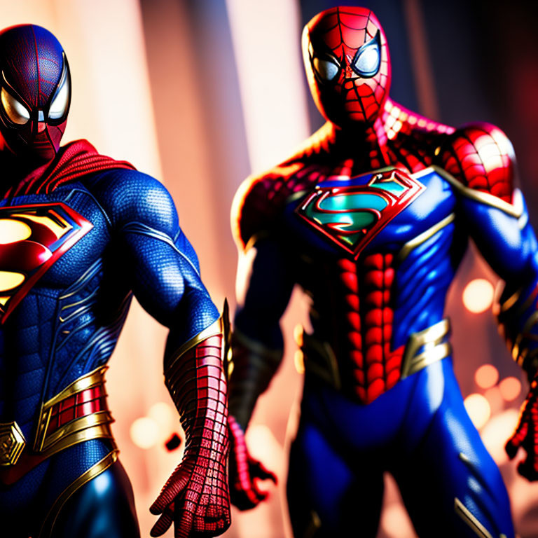 Superman and Spider-Man Action Figures in Dynamic Lighting