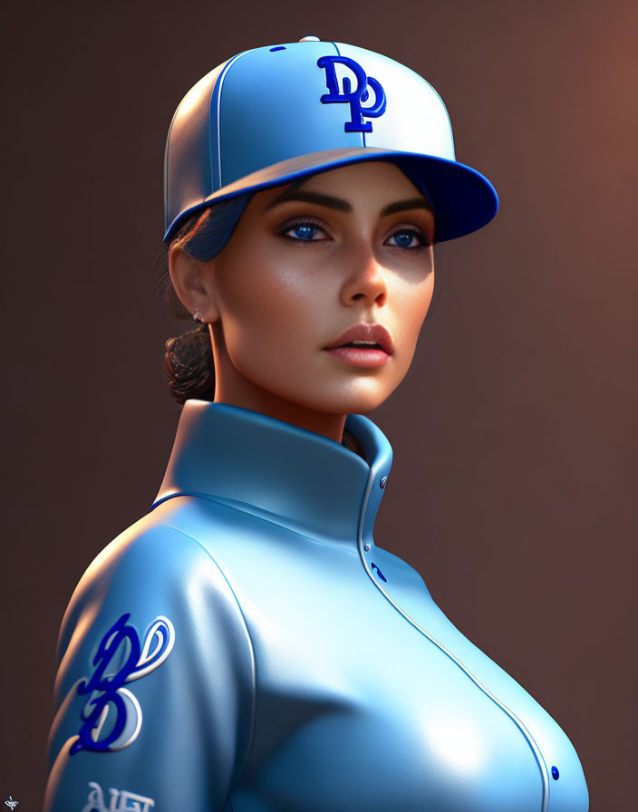 Computer-Generated Image: Woman in Blue Baseball Cap and Jacket