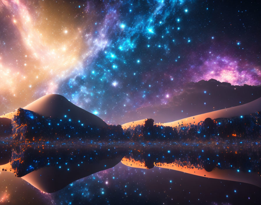 Vibrant nebulae illuminate serene cosmic landscape