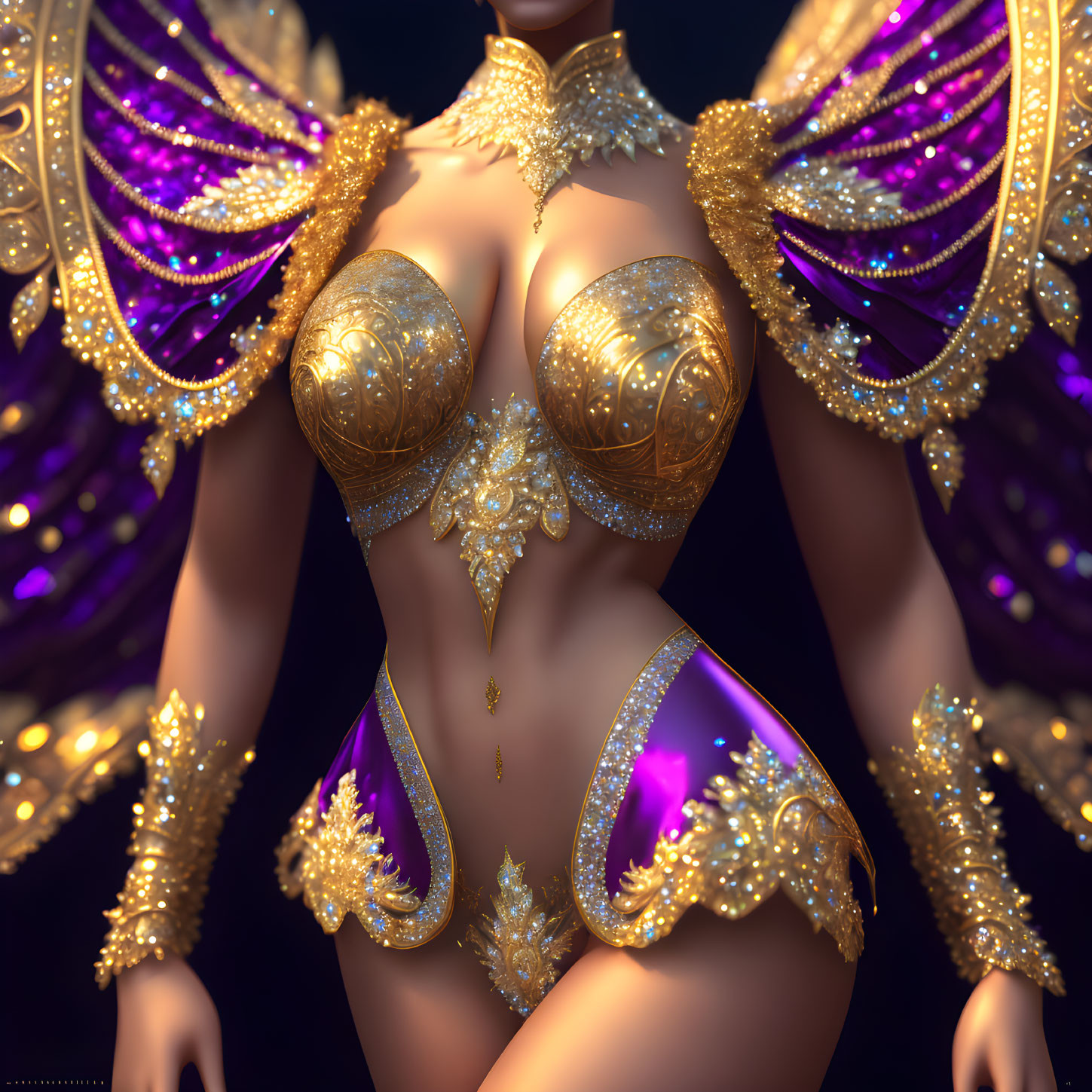 Detailed Costume Image: Golden Bra and Bikini with Purple Embellishments