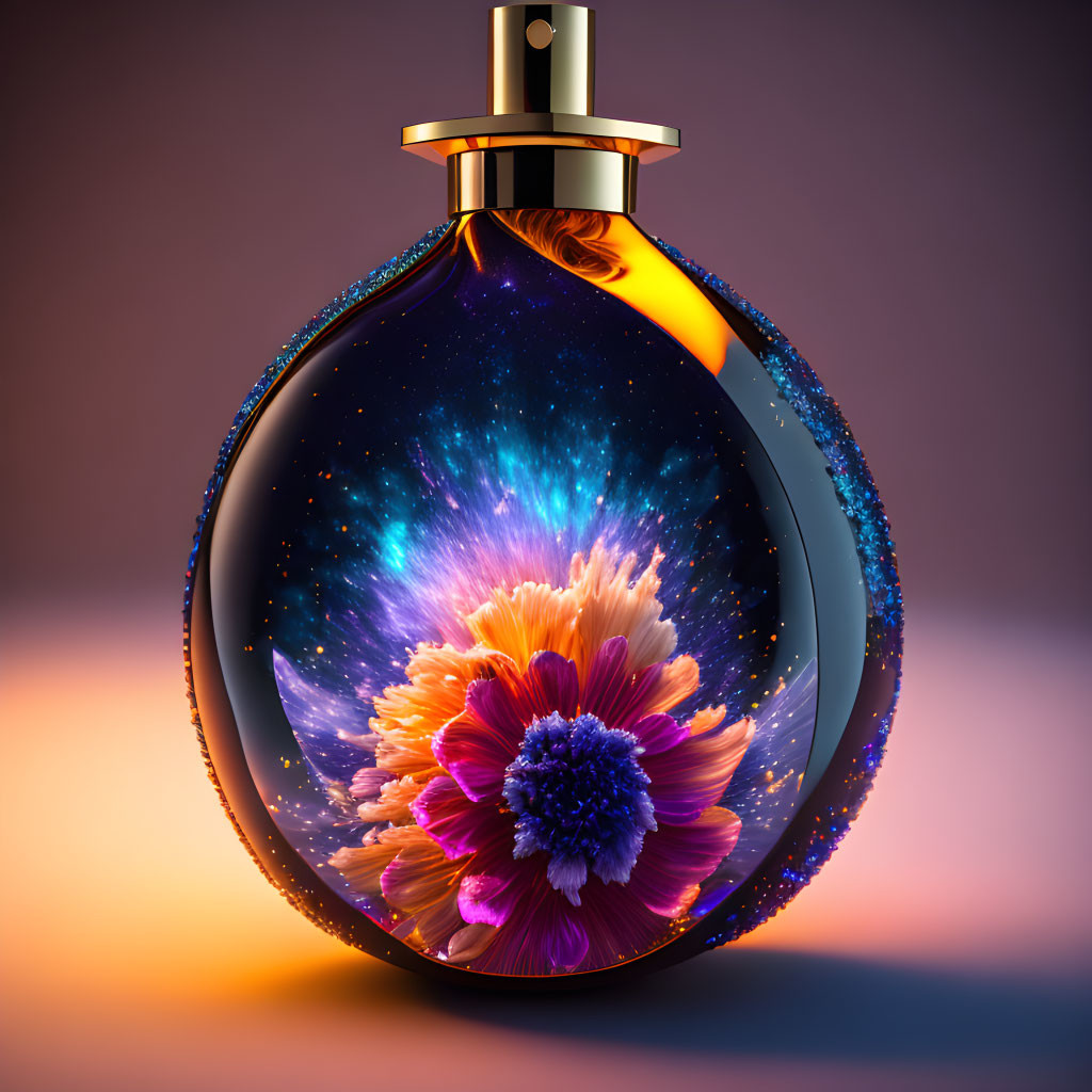 Cosmic Design Perfume Bottle with Galaxy and Flower Theme