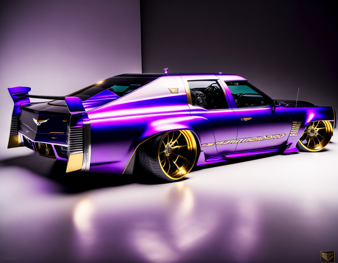 Sleek Purple Sports Car with Aggressive Body Kit and Gold Rims