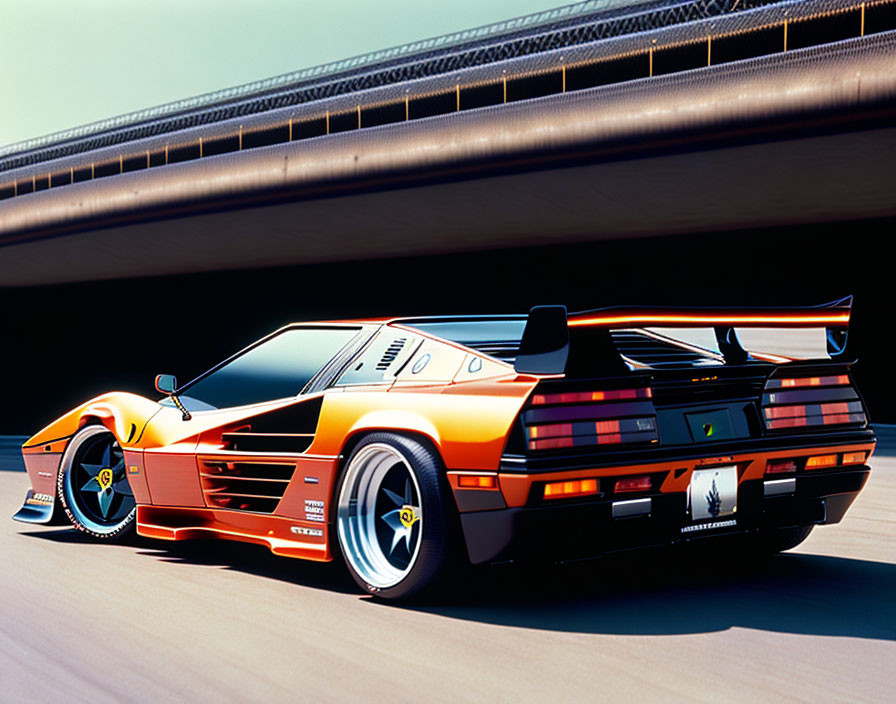 Red Ferrari F40 Racing Decals Speeding Under Bridge