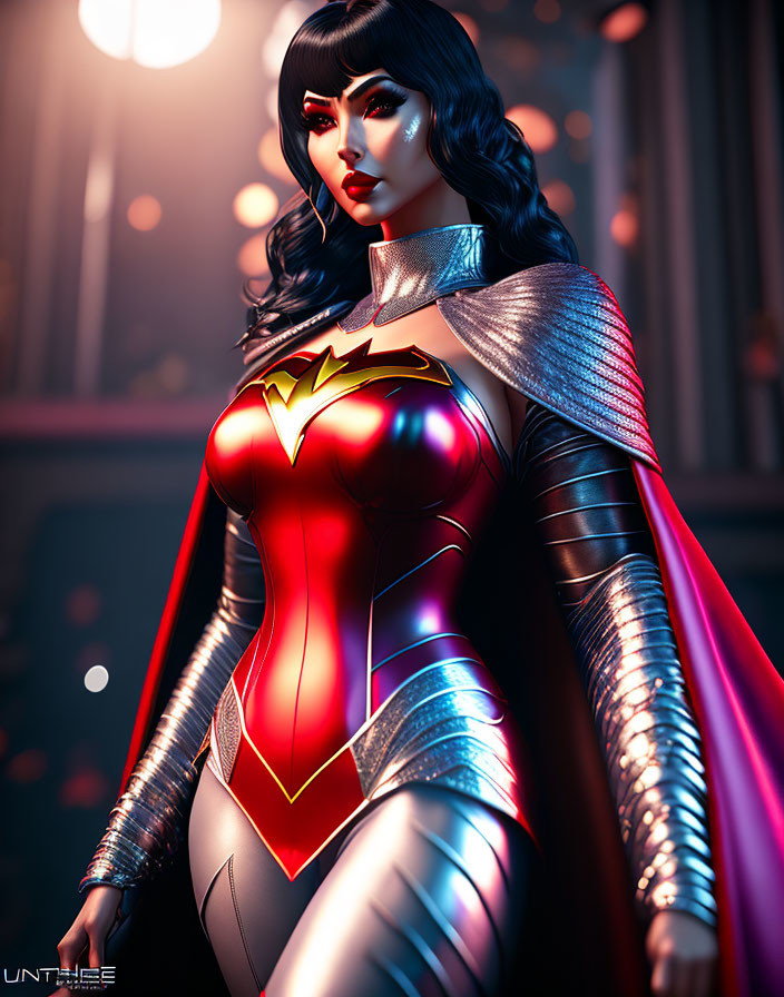 Modern Wonder Woman digital artwork with glowing emblem and metallic arm details