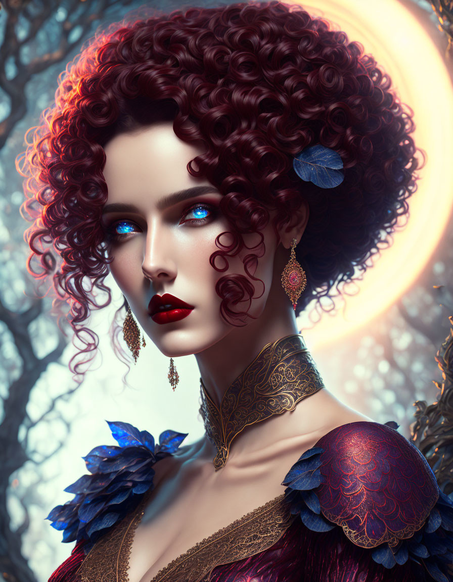 Digital Artwork: Woman with Vibrant Red Hair and Blue Eyes