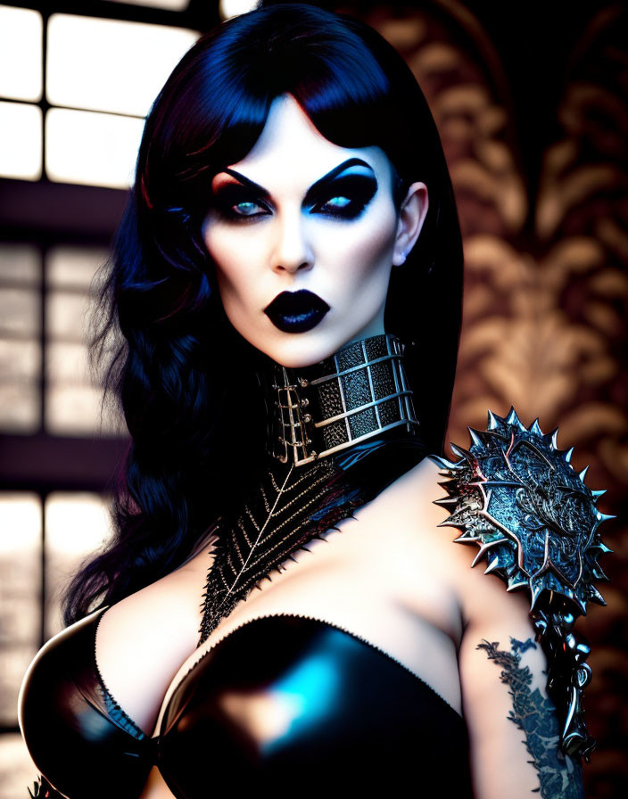 Stylized portrait of woman with gothic makeup and fantasy outfit