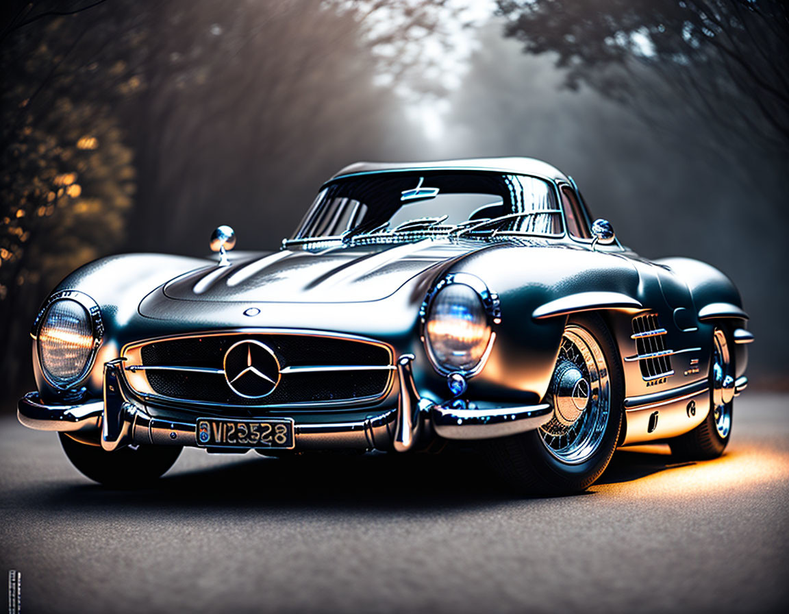 Classic Mercedes-Benz 300SL: Gullwing Doors, Foggy Road, Autumn Foliage