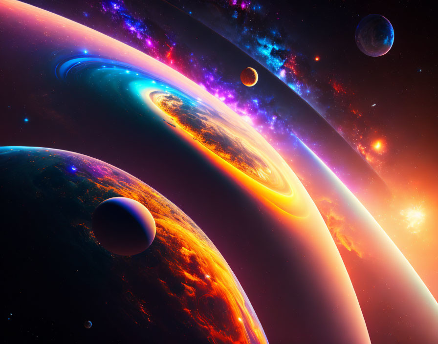 Colorful Planets and Celestial Bodies in Cosmic Scene