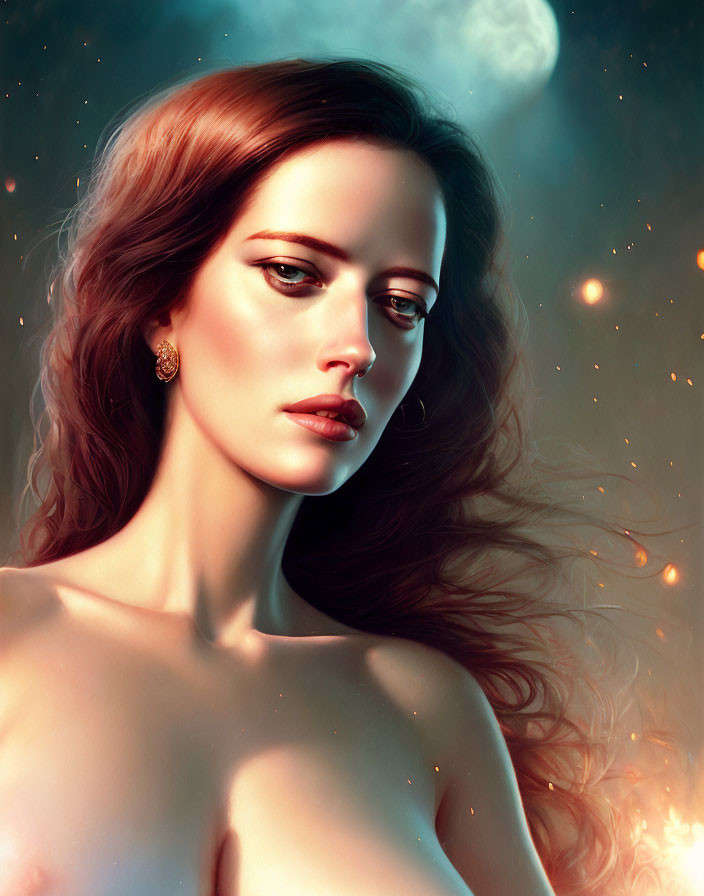 Ethereal portrait of woman with flowing hair and mystical ambiance