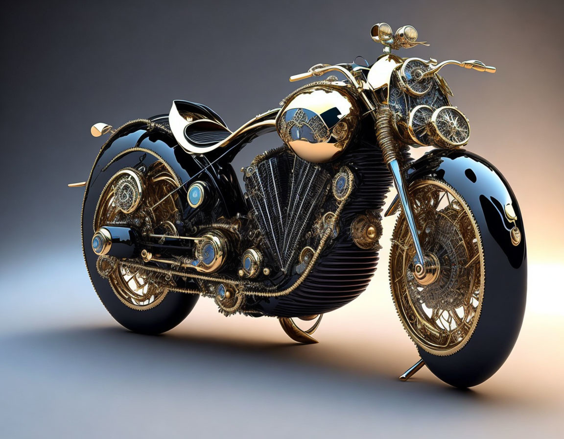 Ornate Baroque Fantasy Motorcycle with Gold Embellishments