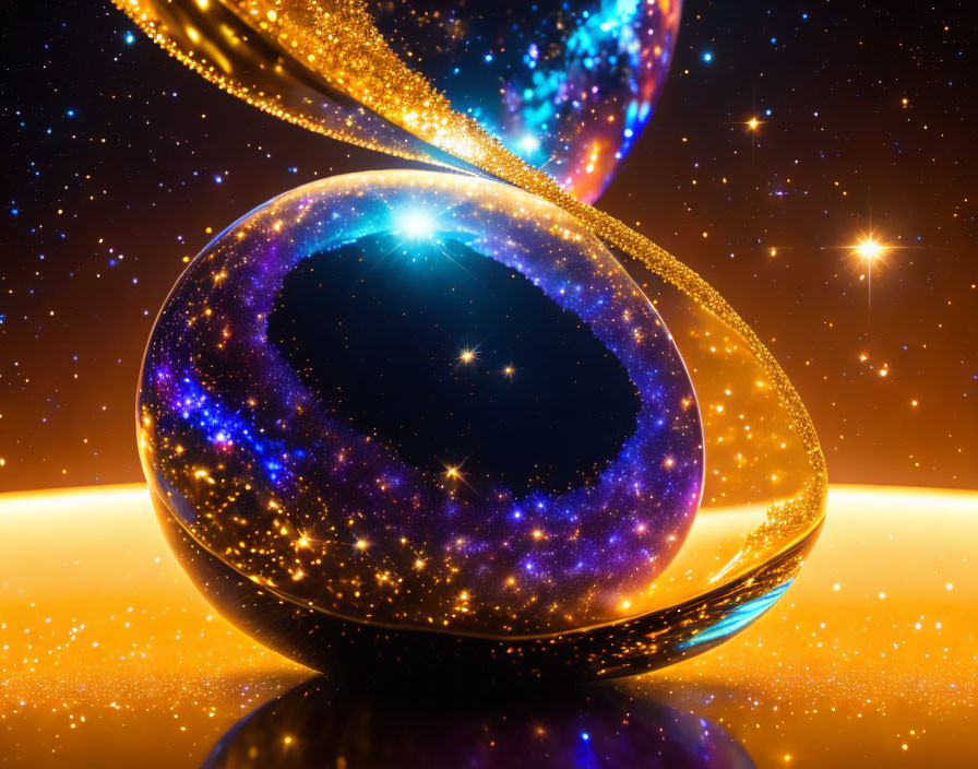 Cosmic Möbius Strip Structure in Blue, Orange, and Gold Sparkles