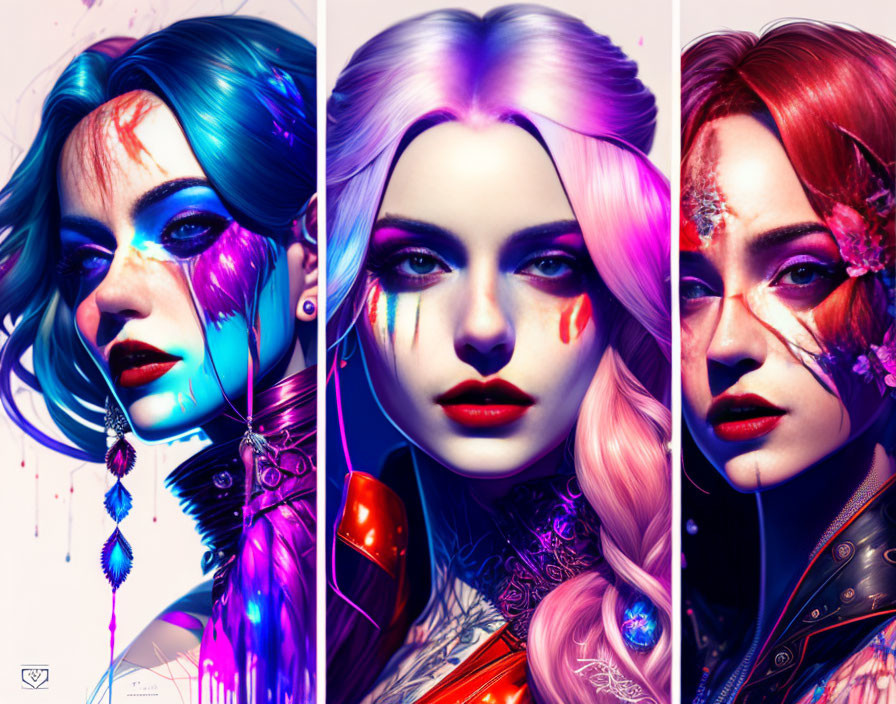 Vibrant Hair Color Portraits with Floral Designs