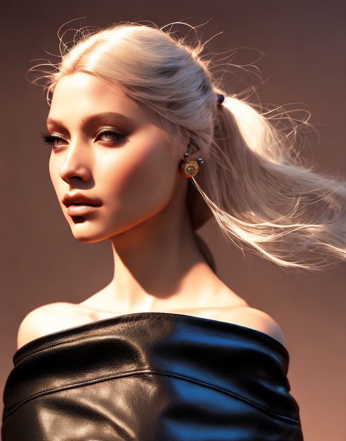 Platinum Blonde Woman in Ponytail with Elegant Earring