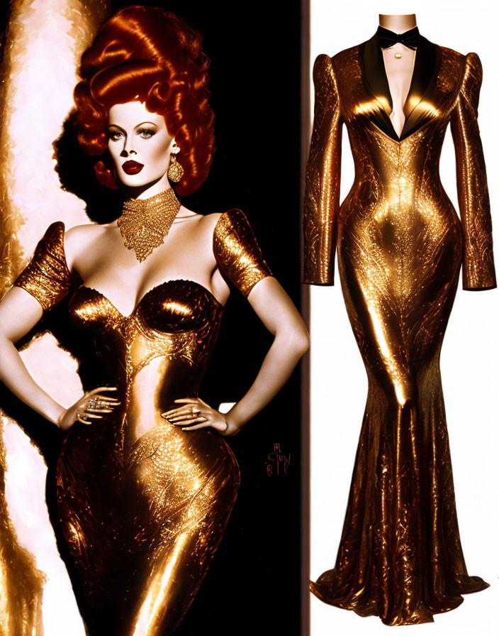 Figure in Golden Gown with Mannequin Display