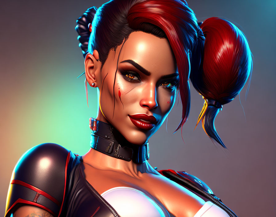 Digital Artwork: Female with Stylized Makeup and Futuristic Attire