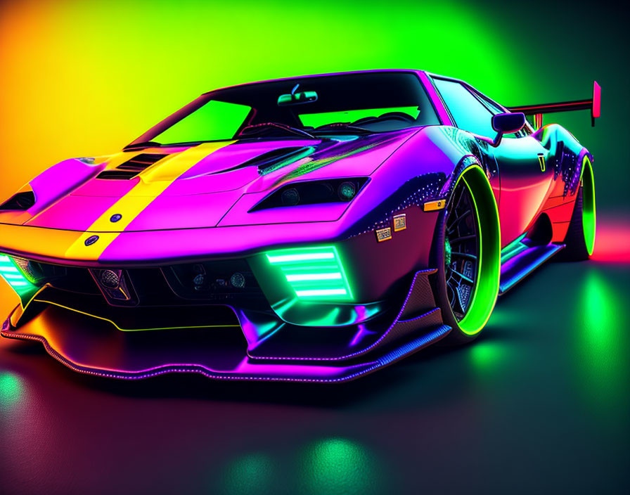 Sleek sports car with neon underglow on gradient background