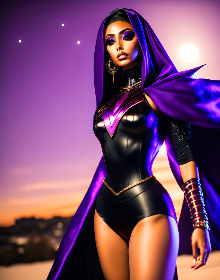 Stylized 3D Illustration of Woman in Superhero Costume with Cape