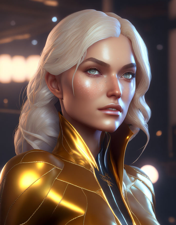 Platinum Blonde Woman Portrait in Golden Jacket