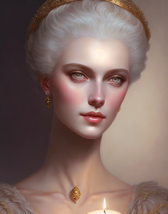 Elegant digital portrait of a woman with vintage hairstyle and regal attire