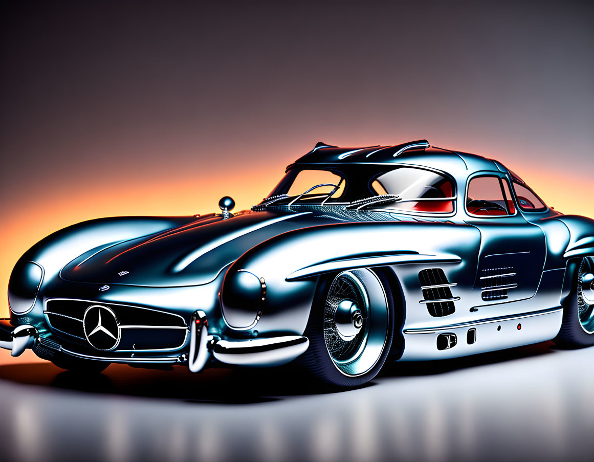 Vintage Mercedes-Benz 300SL Gullwing on Orange Gradient Background