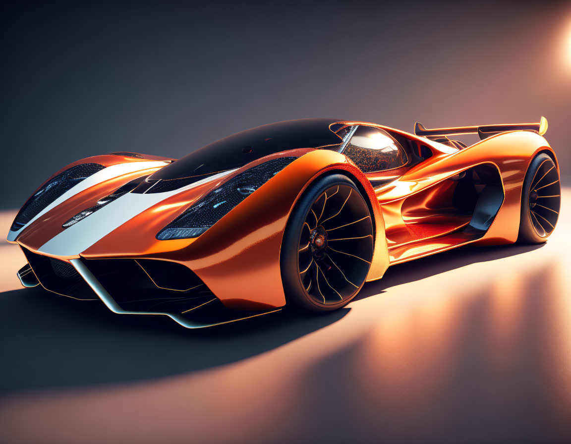 Futuristic orange sports car with aerodynamic design on gradient background