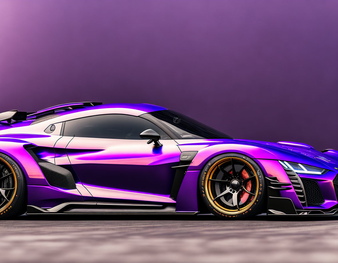 Purple Sports Car with Aggressive Styling and Aerodynamic Bodywork