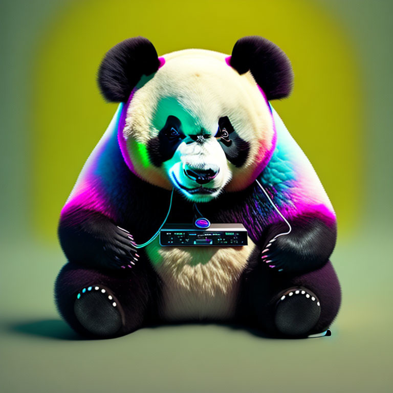 Colorful Panda with Futuristic DJ Console on Gradient Background