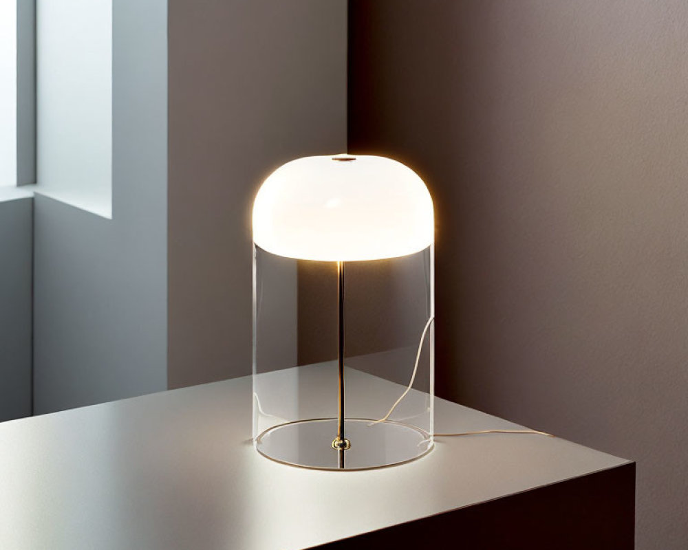 Transparent Cylinder Table Lamp with Opal Diffuser and Brass Details