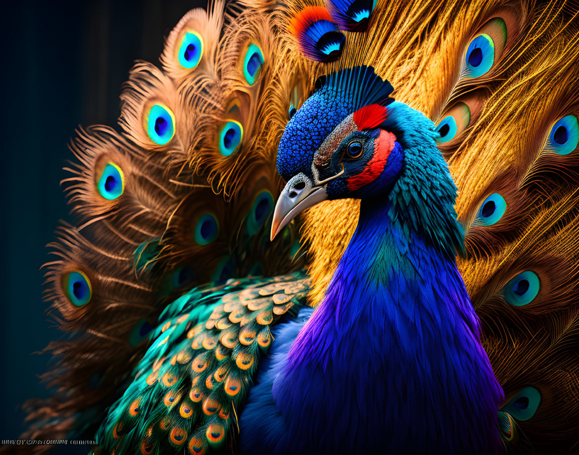 Colorful Close-Up of Brilliant Blue and Green Peacock Plumage