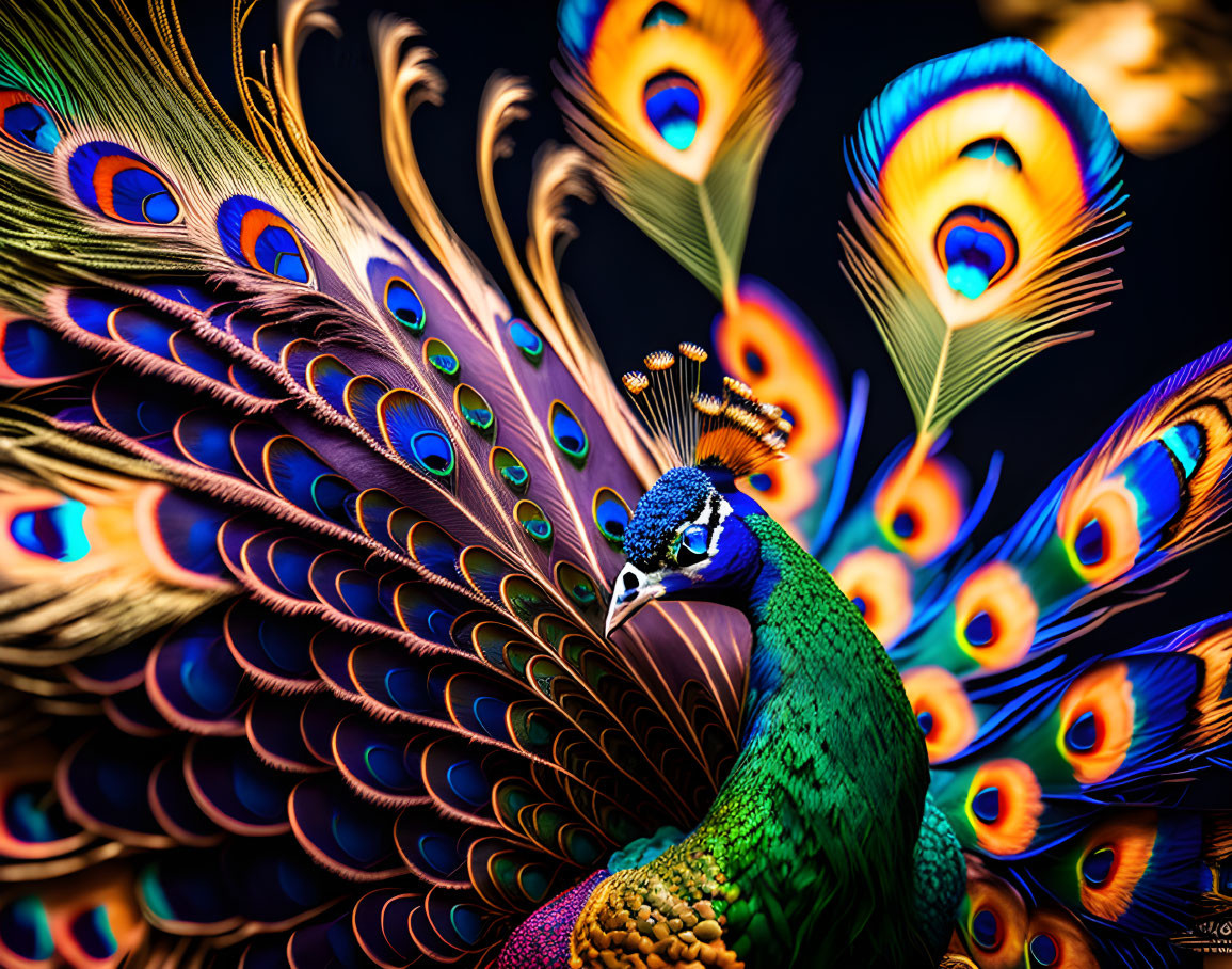 Colorful Peacock with Iridescent Blue and Green Feathers