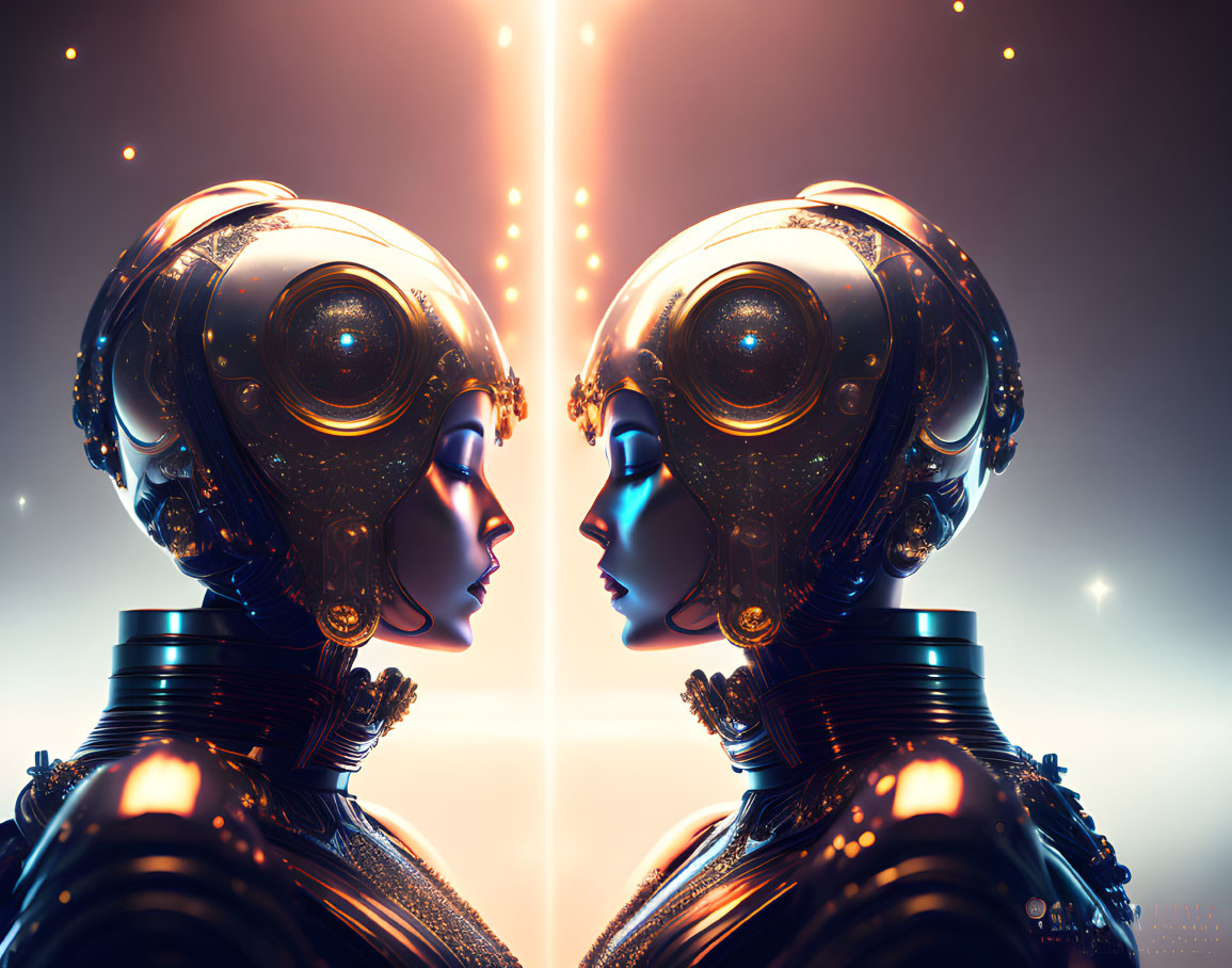 Detailed Human-like Robots Face Off in Ornate Design Scene