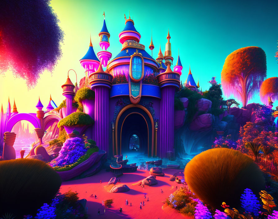 Majestic castle in vibrant fantasy landscape