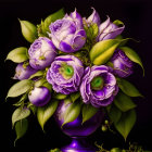 Colorful Flower Bouquet in Purple Vase on Dark Background