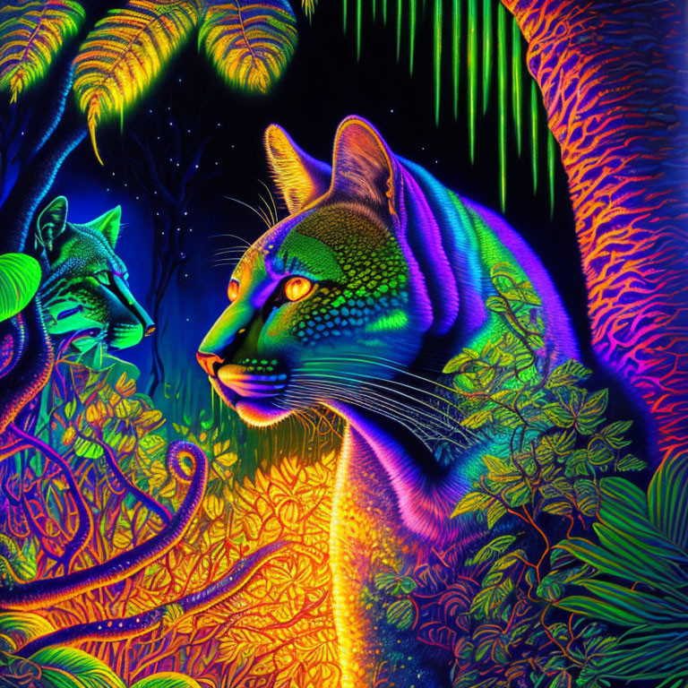 Colorful Psychedelic Cat Artwork with Jungle Background