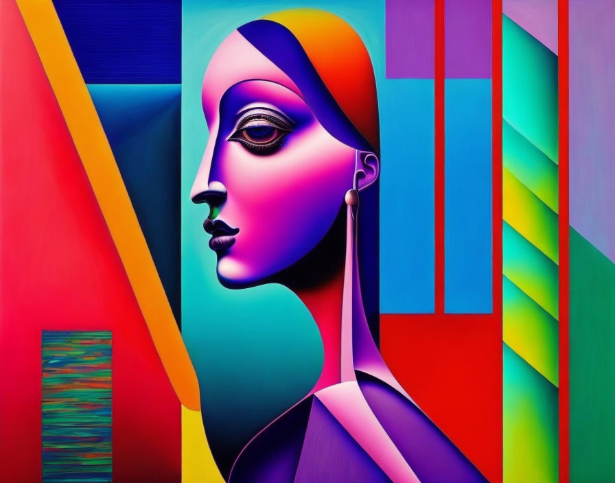 Colorful Abstract Portrait of Woman with Geometric Shapes