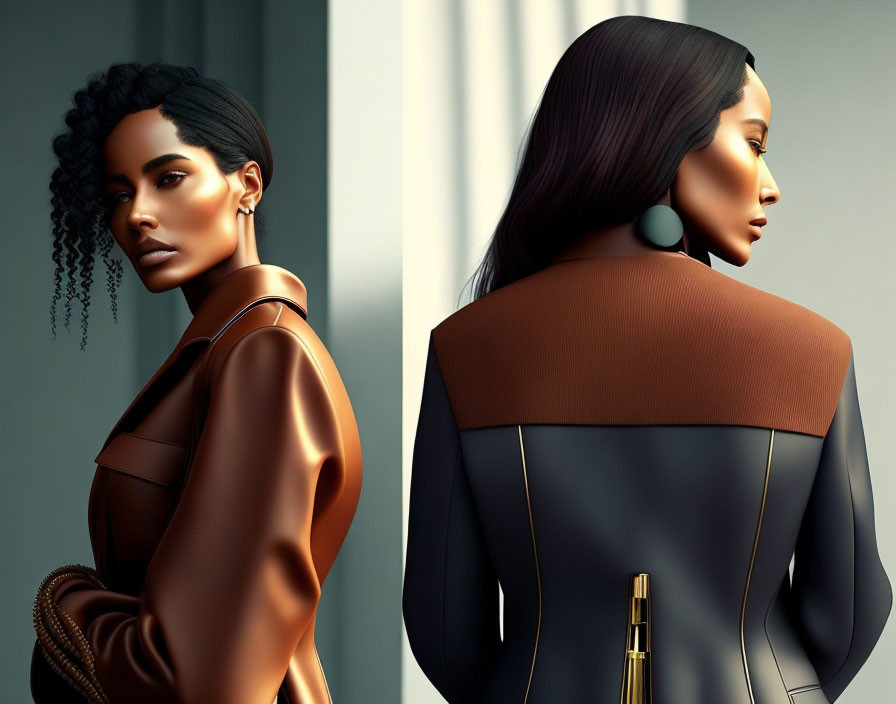 Stylized digital portraits of women in chic outfits showcasing design and elegance