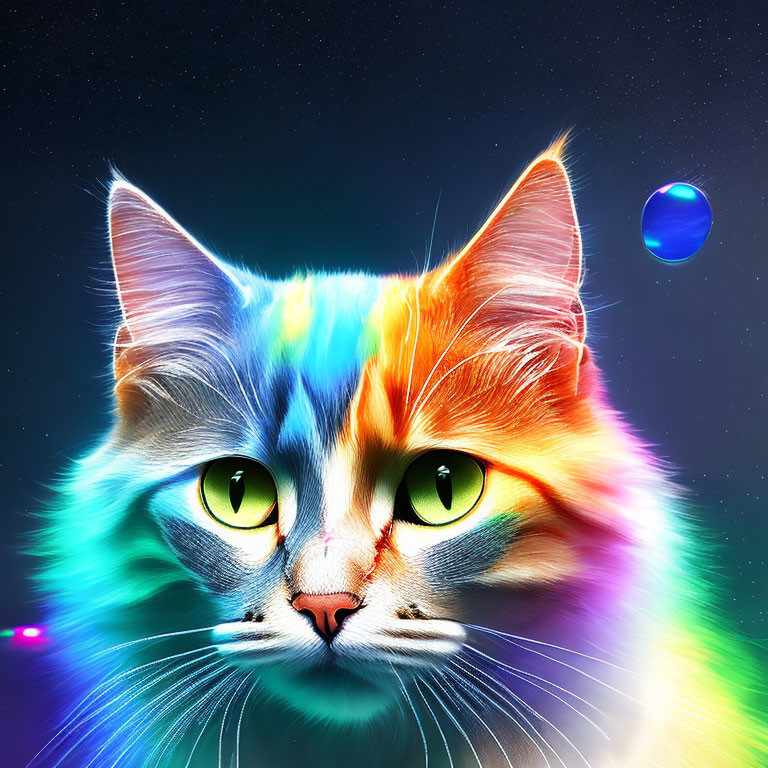 Cosmic cat digital artwork with vibrant colors