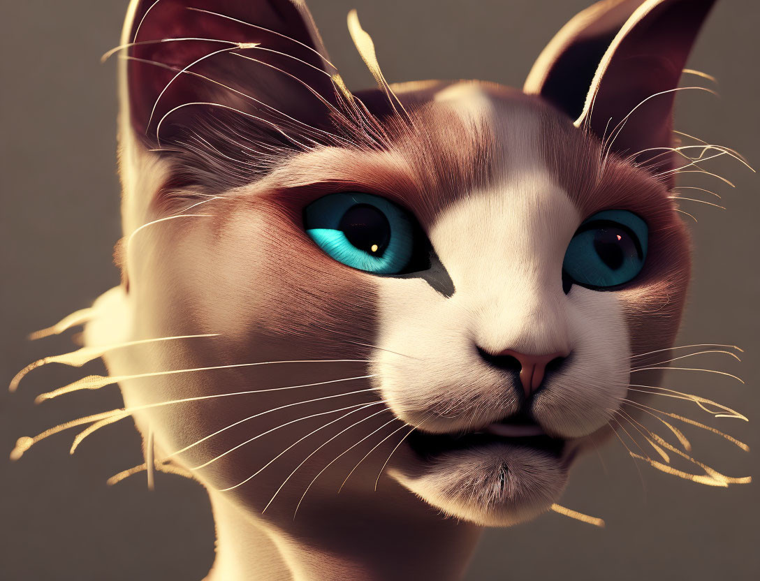 Stylized digital artwork: Cat with blue eyes and white whiskers