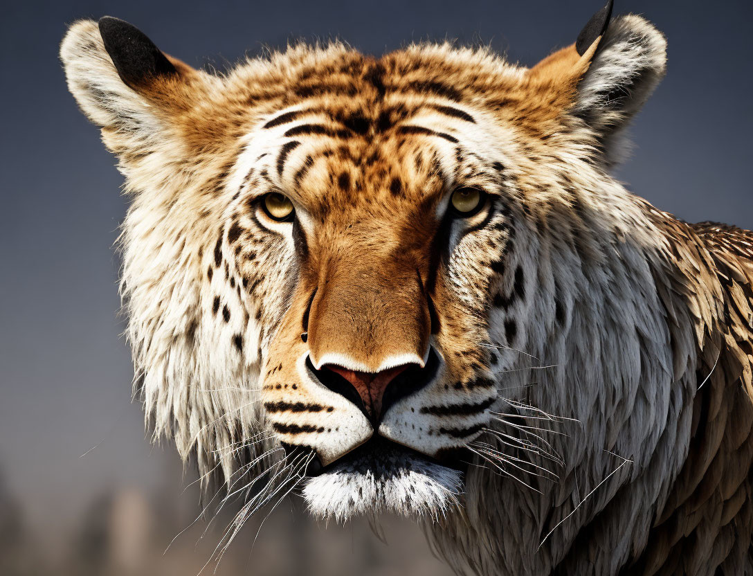 Detailed Tiger Face Close-Up with Piercing Eyes and Striped Fur