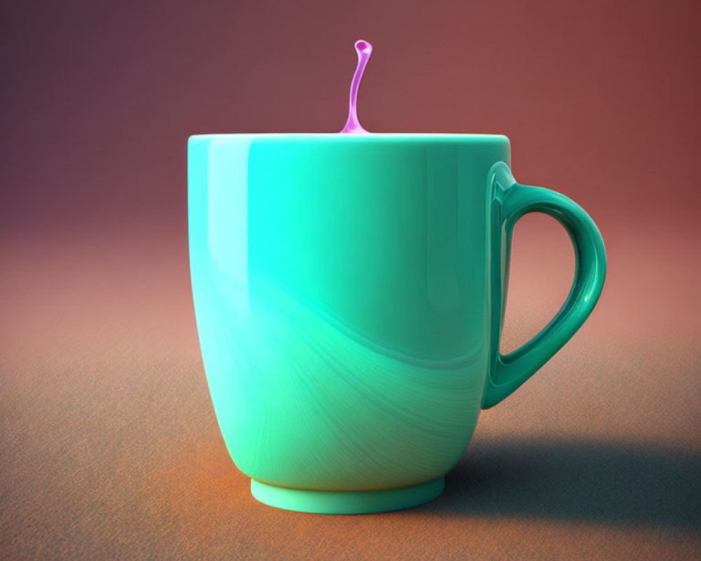 Teal Ceramic Cup with Glossy Finish and Purple Liquid Droplet