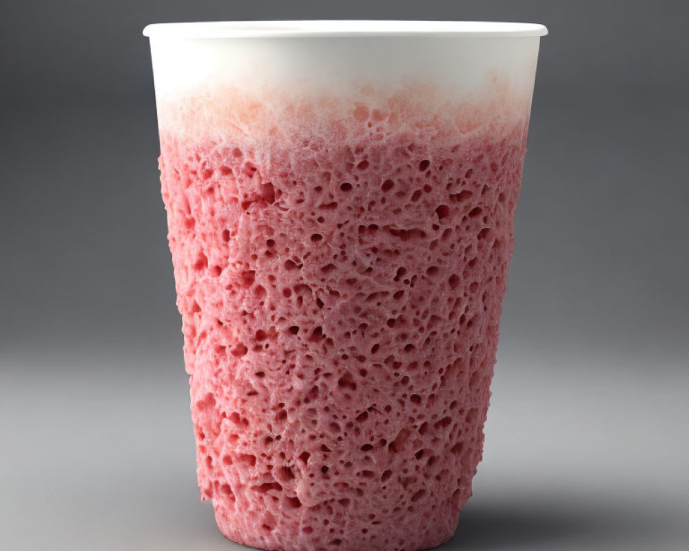 White Cup Textured Like Pink Sponge on Gray Background