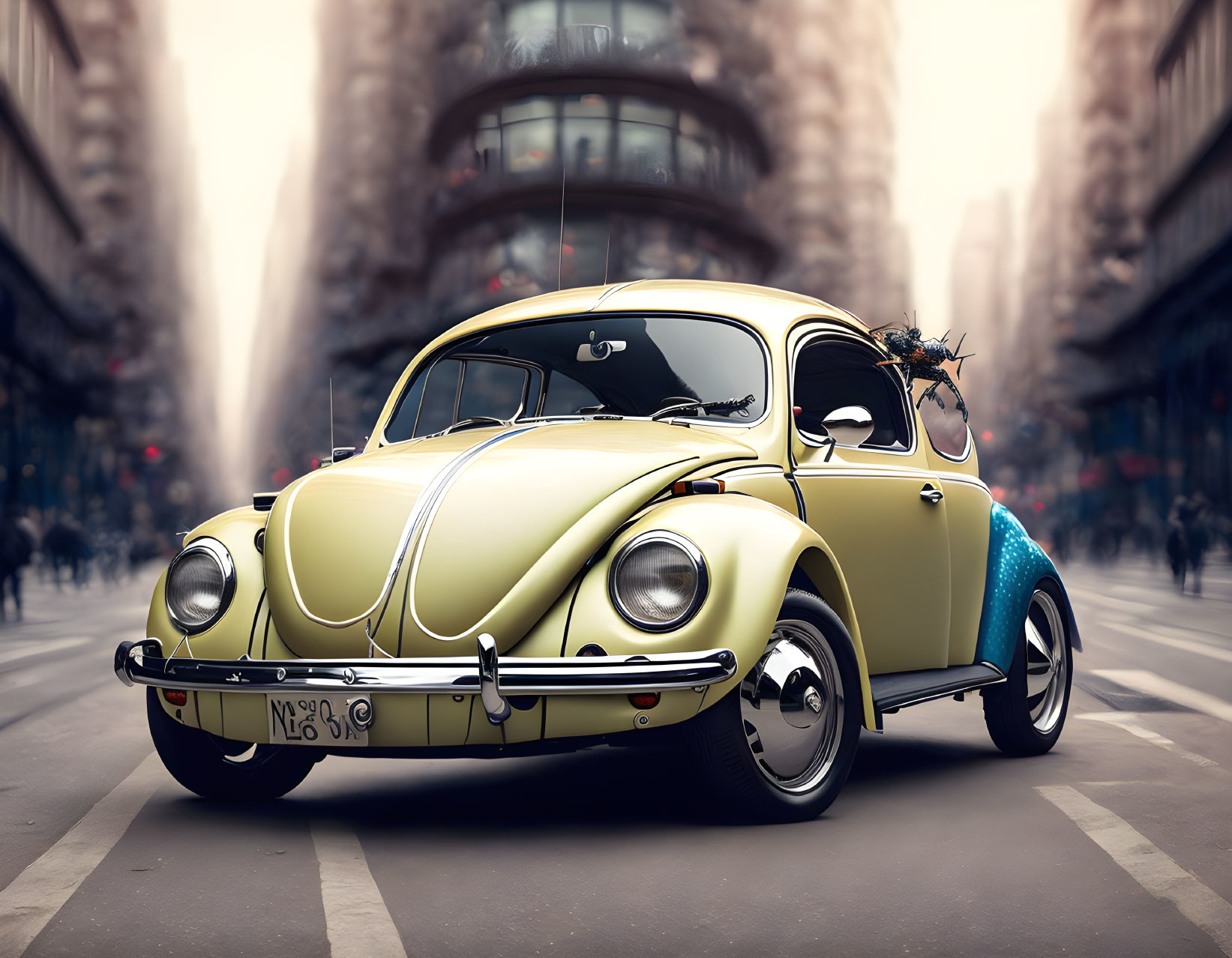 Vintage Two-Tone Volkswagen Beetle Parked on City Street