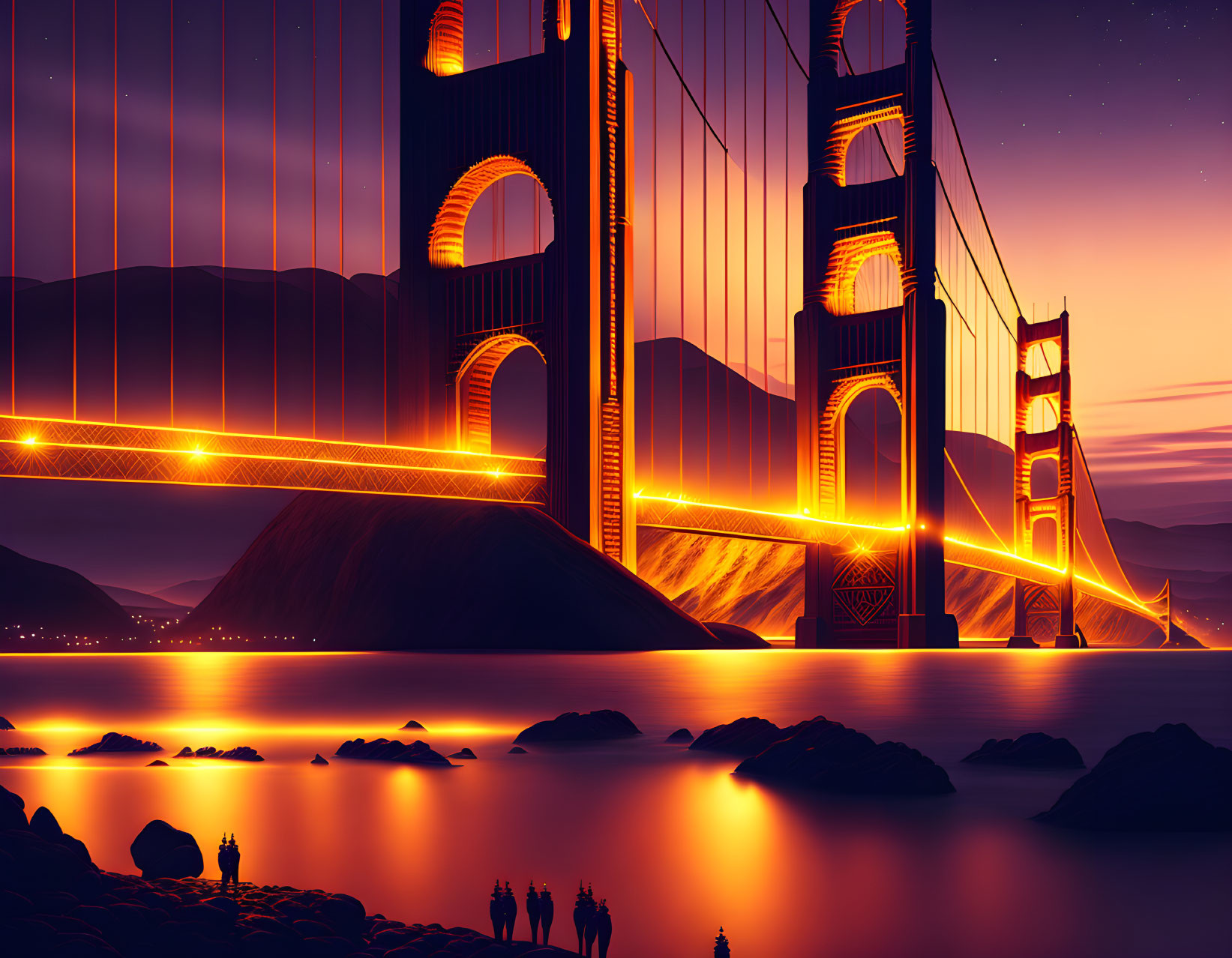 Iconic Golden Gate Bridge Night View with Illuminated Cables