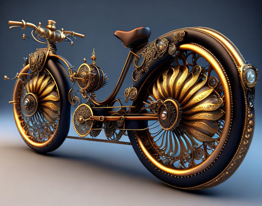 Steampunk-inspired motorcycle with gold and bronze detailing